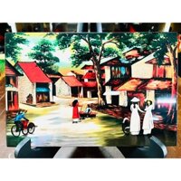 Tranh sơn mài phố cổ vẽ màu cẩn trứng đẹp Thanh Bình Lê size 20x30 cm