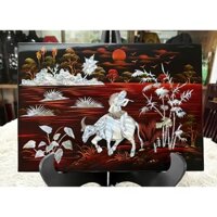 Tranh sơn mài Thanh Bình Lê- ĐỒNG QUÊ khảm cừ cao cấp, ốc chìm, hàng xuất khẩu size 25x35 cm