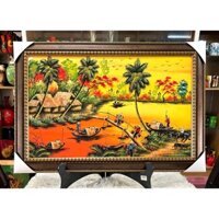 Tranh sơn mài Thanh Bình Lê- ĐỒNG QUÊ Việt Nam vẽ kết hợp khảm cừ, trứng, hàng xuất khẩu 50x80 cm