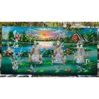 Tranh sơn mài Thanh Bình Lê- PHÚC LỘC THỌ khảm cừ cao cấp size 50x100 cm treo tường, trang trí,...
