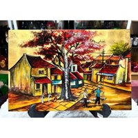 Tranh sơn mài Thanh Bình Lê- PHỐ CỔ Việt Nam nền dát vàng, khảm trứng cao cấp size 40x60 cm