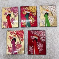 Tranh sơn mài Thanh Bình Lê- CÔ GÁI ÁO DÀI nền dát vàng thích hợp trang trí, làm quà tặng,..