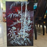Tranh sơn mài Thanh Bình Lê khảm cừ CÚC TRÚC HỒNG MAI cẩn nổi hàng xuất khẩu size 50x80 cm