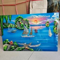 Tranh sơn mài thuận buồm xuôi gió cẩn ốc xà cừ size 50x80 cm thích hợp trang trí, làm quà tặng,...