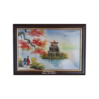 Tranh sứ Bát Tràng vẽ tháp Rùa- hồ Hoàn Kiếm