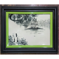 TRANH SỨ - PHONG CẢNH HÀ NỘI - THÁP RÙA đen trắng