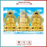 Tranh Tam Thế Phật tráng gương treo tường, trang trí nhà cửa, phòng thờ, nội thất