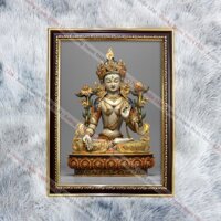 Tranh Tara Trắng (Bạch Độ Phật Mẫu White Tara) (TRANH TƯỢNG) treo tường khung 36x48cm bằng vải bóng khung composite.