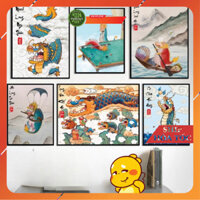 Tranh Tấu Hài Long Vân Khế Hội Tranh Rồng Vô Tri  Đóng Khung Treo Tường Decor Phòng