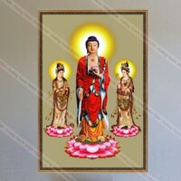 Tranh Tây Phương Tam Thánh dán tường bằng decal nhựa 3 lớp cao cấp, bền đẹp