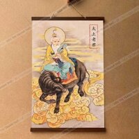 Tranh Thái Thượng Lão Quân treo tường nẹp gỗ 40x60cm bằng vải phủ bóng cao cấp dày dặn