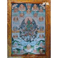Tranh Thangka 21 Tara, tặng nẹp gỗ - 60*90cm - Tranh Phật bằng vải thêu