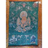 Tranh Thangka Hoàng Thần Tài Bảo Thiên Zambala, tặng nẹp gỗ - 60*90cm - Tranh Phật bằng vải thêu