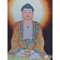 Tranh Thangka Phật A Di Đà, tặng nẹp gỗ - 60*90cm - Tranh Phật bằng vải thêu