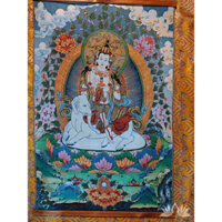Tranh Thangka Phật Phổ Hiền Bồ Tát 60*90cm, tặng nẹp gỗ - Tranh Phật bằng vải thêu