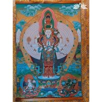 Tranh Thangka Phật Thiên Thủ Thiên Nhãn  Bồ Tát, tặng nẹp gỗ - 60*90cm - Tranh Phật bằng vải thêu