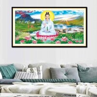 Tranh thêu 3D phật bà quan âm KT:97x52cm, tranh chưa thêu và chưa khung