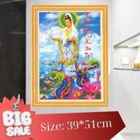 Tranh thêu 3D QUAN ÂM BỒ TÁT. Kích thước: 39*51cm (Tặng bộ dụng cụ 05 món).