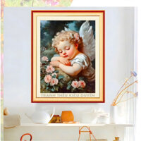 tranh thêu bé thiên thần 6688 (50x68cm) thêu kín tranh