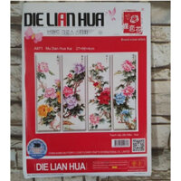 Tranh thêu bộ hoa mẫu đơn 4 tấm A871 - kích thước: 27 * 68 * 4cm. (TRANH CHƯA LÀM)