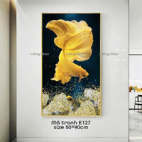 Tranh thêu cá vàng - mã e127 - 50x90cm - tranh chưa thêu
