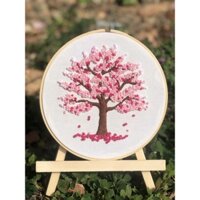 Tranh Thêu Cây Hoa Anh Đào - Cherry Blossom Tree Stitch 18cm (Tặng giá mini để tranh)