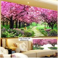Tranh thêu chỉ lụa rừng cây tình yêu tím 2 khổ