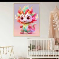 Tranh Thêu Chú Rồng Hồng Siêu Đáng Yêu Mẫu Mới XW2997(43x51cm) Chưa Thêu Tranh Thêu Nghệ Thuật