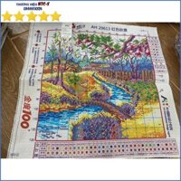 Tranh thêu chữ thập 2 bức cảnh nhà mùa đông và mùa thu Ailuo AL29613 AL29615- chưa đính