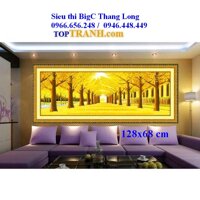 Tranh thêu chữ thập 2 hàng cây lá vàng mùa thu  H002 chưa thêu