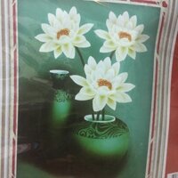 Tranh thêu chữ thập 3D BÌNH HOA SEN TRẮNG A878 48x63cm chưa thêu