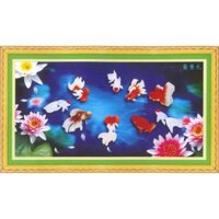 Tranh Thêu Chữ Thập 3D Cá La Hán Trong Hồ Sen A857 (KHÁCH TỰ THÊU) KT:94X52CM