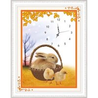 Tranh Thêu Chữ Thập 3D Đồng Hồ Thỏ và Gà con A991 (KHÁCH TỰ THÊU) KT:37X48CM