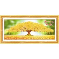 Tranh Thêu Chữ Thập 3D + kết đồng tiền vàng Giàu Sang Phú Quý 88811 (KHÁCH TỰ THÊU) KT:92X41CM