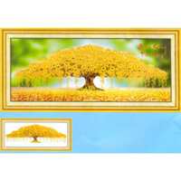 Tranh Thêu Chữ Thập 3D  + kết phụ kiện đồng tiền vàng Giàu Sang Phú Quý YN2515 (TRANH CHƯA THÊU) KT:100X44CM