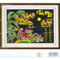 Tranh Thêu Chữ Thập 3D + kết chỉ hoa nhựa Cha Mẹ X8116 (TRANH CHƯA THÊU) KT:77X58CM