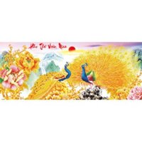 Tranh Thêu Chữ Thập 3D Phu Thê Viên Mãn-Khổng Tước Đuôi Vàng X8013 (KHÁCH TỰ THÊU) KT:92X43CM