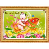 Tranh Thêu Chữ Thập 3D Tiên Đồng Cưỡi Cá Chép 222847 (KHÁCH TỰ THÊU) kt:75X53CM