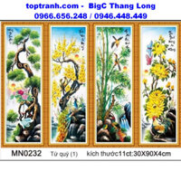 Tranh thêu chữ thập 4 mùa tùng trúc cúc mai thêu kín MN0232
