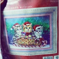 Tranh thêu chữ thập ba con mèo ngộ nghĩnh kt 69*53cm hình thật