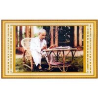 Tranh Thêu Chữ Thập Bác Hồ Ngồi Ghế May 222072 (KHÁCH TỰ THÊU) KT:90X63CM