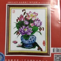 Tranh thêu chữ thập Bình Hoa Sen A379 (53x65cm) chưa thêu