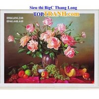 Tranh thêu chữ thập bình hoa hồng khoe sắc LV3344 chưa thêu, tranh thêu bình hoa cỡ bé nhỏ