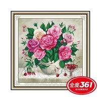 Tranh thêu chữ thập bình hoa hồng 3D 31503 (50x50) Chưa thêu