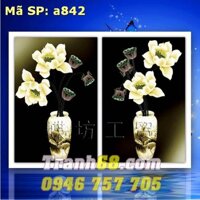 Tranh Thêu Chữ Thập Bình Hoa Trắng 2 Bức  DLH-YA842
