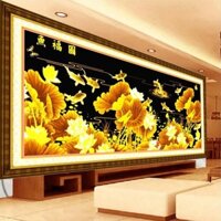 Tranh thêu chữ thập Cá Chép và Hoa sen Vàng 204*85 cm(chưa thêu)