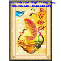 Tranh thêu chữ thập cá chép lộc tài phát đạt 222923 chưa thêu