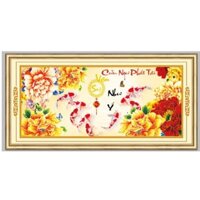Tranh thêu chữ thập cá Cửu Ngư Phát Tài 3D AIluo AL53573 |105x50cm|