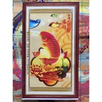 Tranh thêu chữ thập cá vàng thêu kín