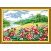 Tranh thêu chữ thập cánh đồng hoa Cẩm chướng H278 ( 88x63cm)